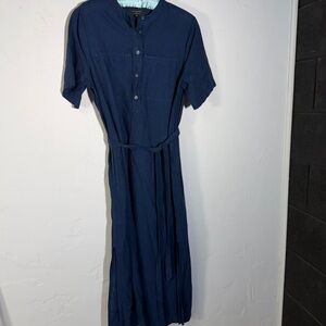 Banana Republic Factory Dark Blue Linen Blend Shirt Dress